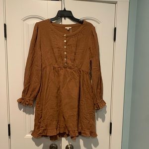 brown front button knee length dress, size small